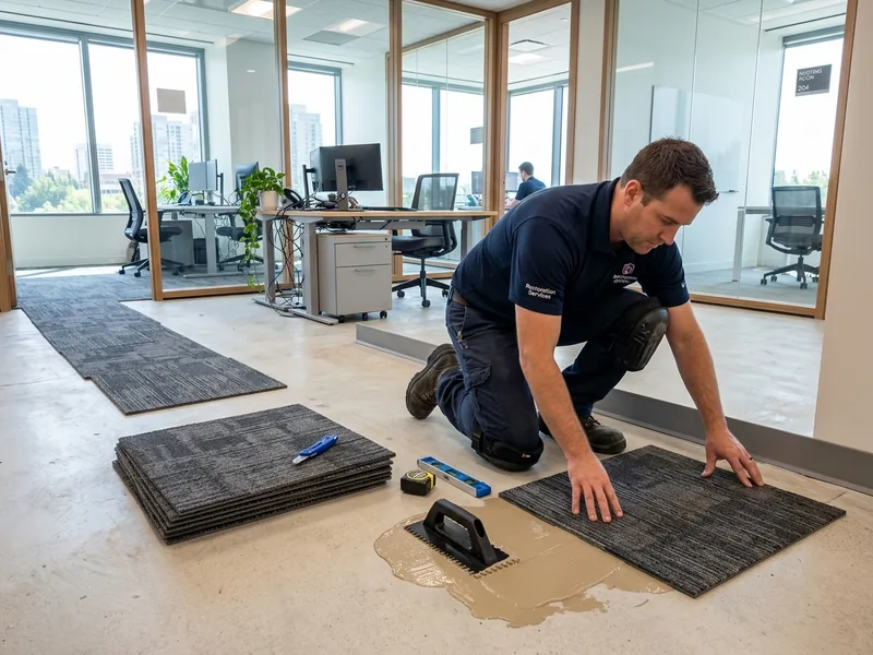 Commercial carpet being restored after water damage