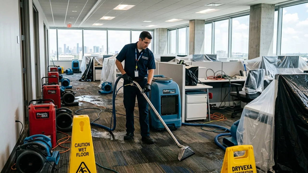 Water damage cleanup in a Houston commercial office