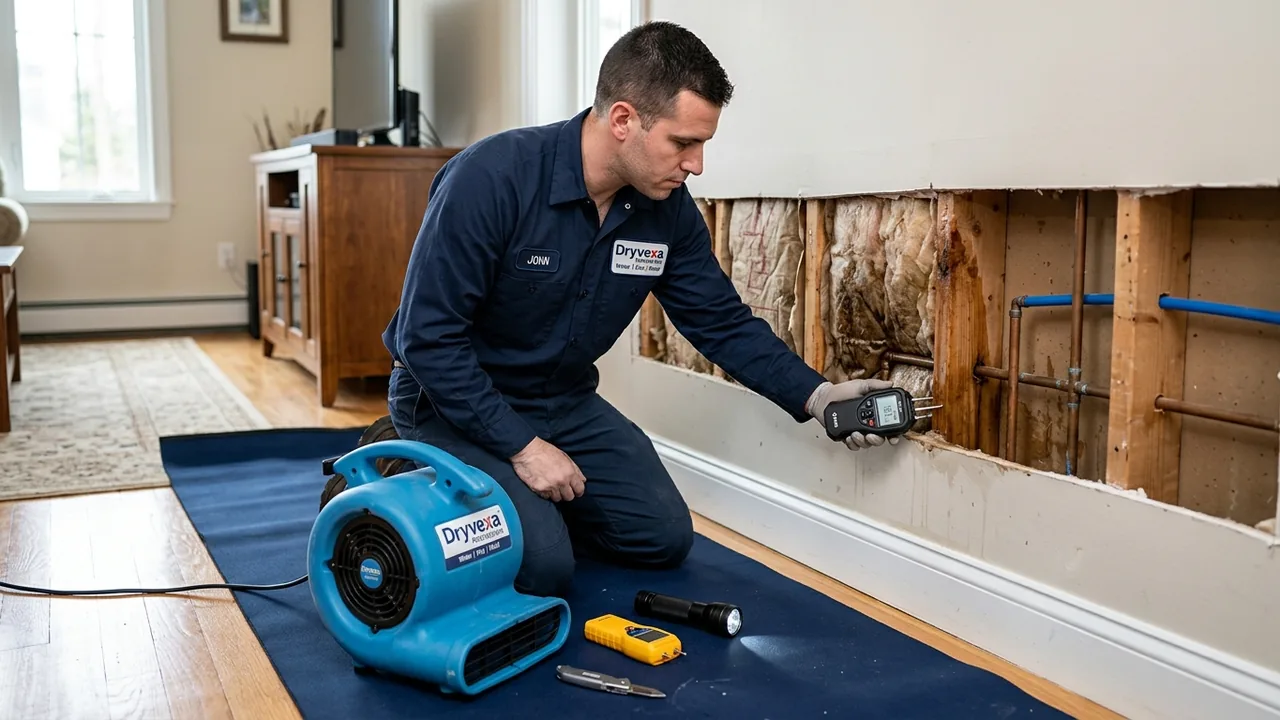 Cleanup of a burst plumbing pipe leak in a Houston home
