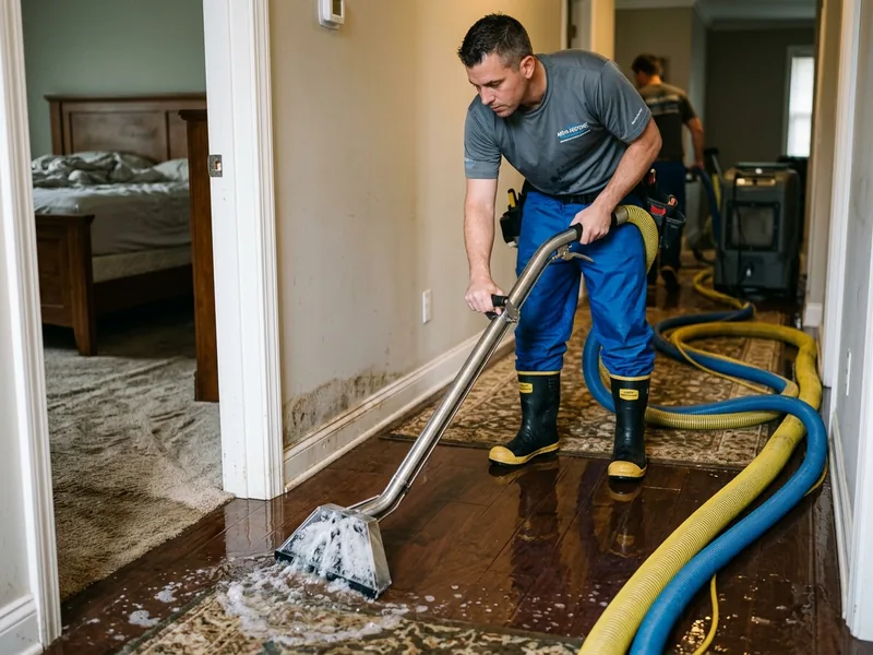 Technician extracting water from the floor of a home