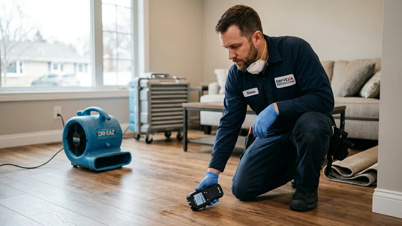 Water damage cleanup underway in a Houston property