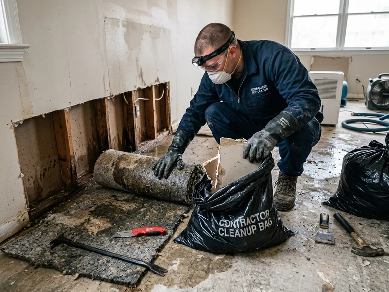 Removing water-soaked debris and damaged materials during cleanup