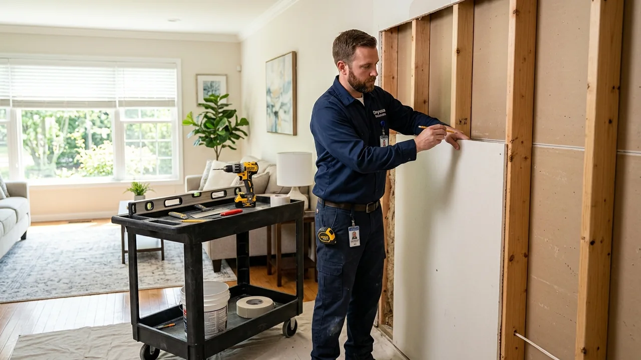 Repairing water-damaged drywall and ceiling in a Houston home