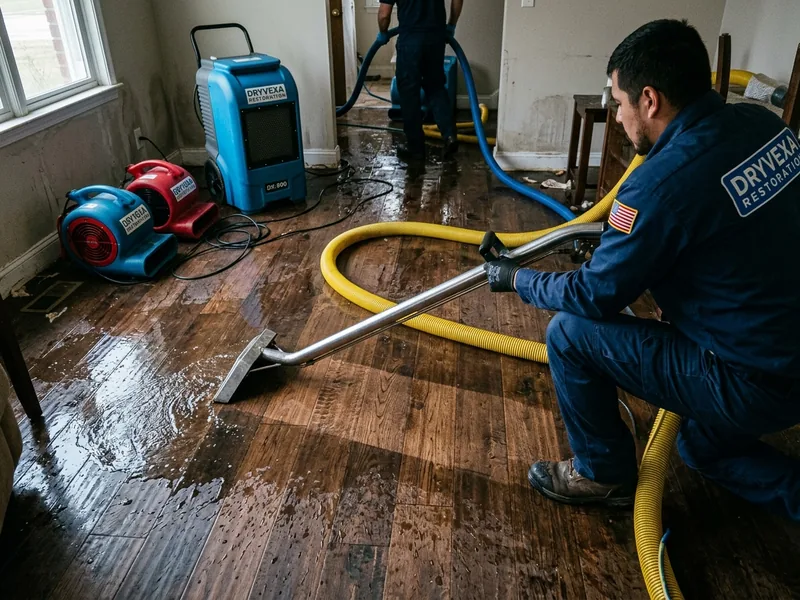 Technician extracting standing water during restoration
